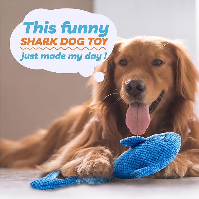 LEGEND SANDY Squeaky Dog Toys for Large Dogs – Interactive Plush Shark Toy with Crinkle & Tug of War Tail, Puppy Chew Toys for Small Medium Large Breeds