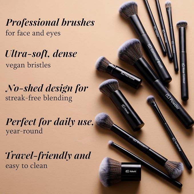 Professional Makeup Brushes BS-MALL With Travel Case - Kabuki Brush Eyeshadow Brush, Concealer Brush, Blush Brush Bronzer & Foundation Brush 20 Pcs, Labeled Daily Use & Versatile Occasions Gift Box