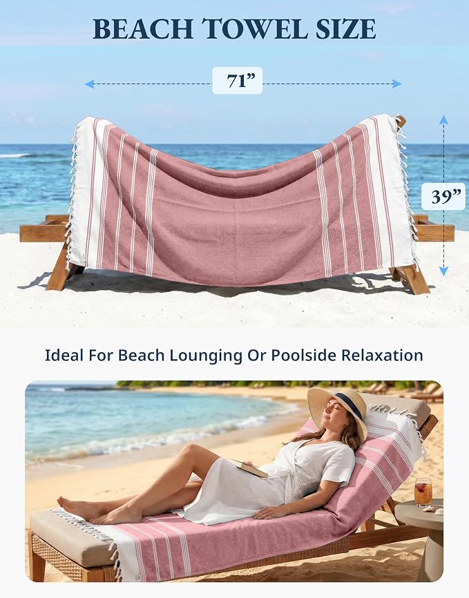 LANE LINEN Turkish Beach Towel 2 Pack, Super Absorbent, Durable - Hibiscus | Oversized Beach Towel 39"x71" - Lightweight Beach Essentials for Women - Large Pool Towel, Absorbent & Quick Dry, For Adults