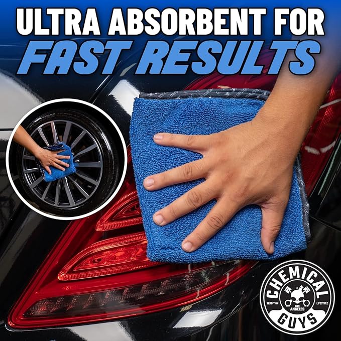 Chemical Guys, Professional Microfiber Towels, 16 x 16 in, Blue, 12 Pack | Ultra-soft, scratch-free towels to buff wax, dry panels and clean glass and interiors, machine washable