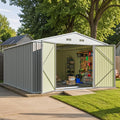 Patiowell 10 x 12 FT Metal Storage Shed for Outdoor with Floor Frame, Steel Yard Shed with Design of Lockable Doors, Utility and Tool Storage for Garden, Backyard, Patio, Outside use, Grey
