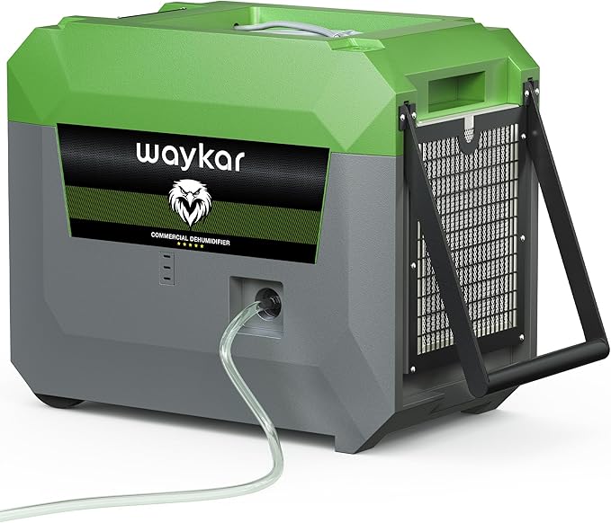 Waykar 150 Pints Commercial Dehumidifier with Pump & Drain Hose, 7,500 Sq. Ft LGR Industrial Dehumidifier for Basements, Job Site, Water Damage Restoration — Stackable & Durable, 5-Yr Coverage
