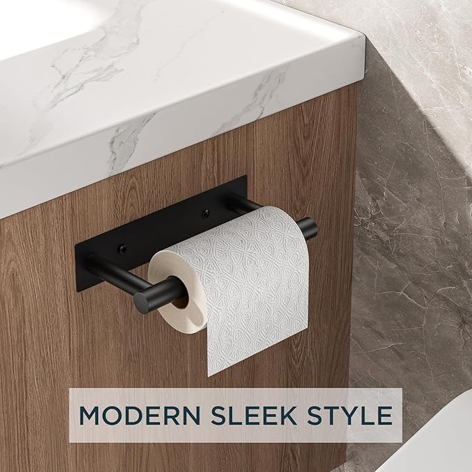 FORIOUS Toilet Paper Holder Wall Mount, Stainless Steel Rustproof Double Post Pivoting Tissue Roll Holder for Bathroom, Commercial Toilet Paper Dispenser (Matte Black, Modern Square 1 Pack)