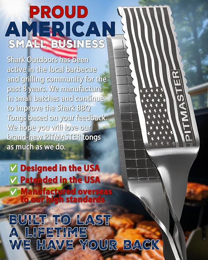 Pitmaster BBQ Tongs, Heavy Duty Long Metal Kitchen Tongs, Stainless Steel Set for Outdoor Grill, Barbecue Tongs for Cooking Tongs Grilling Tongs. Not Locking Metal Tongs, Kitchen Utensils