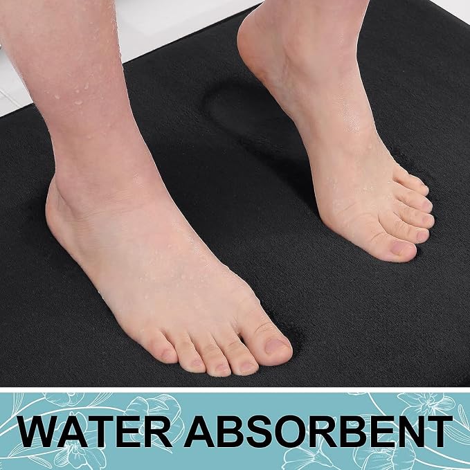 Smiry Memory Foam Toilet Rugs U-Shaped 20x20, Extra Soft Absorbent Non-Slip Contour Bathroom Rugs, Machine Washable Bath Mats for Toilet, Black
