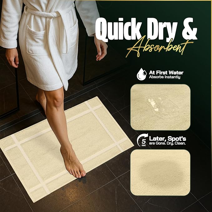 Pearl Linens Pack of 6 100% Cotton Bath Mat 18x25 inches, Soft & Absorbent Quick Dry Bathroom Mat Set, Not Bathroom Rugs, After Shower Mat, Bath Tub Mat, 781 GSM, Machine Washable, Beige