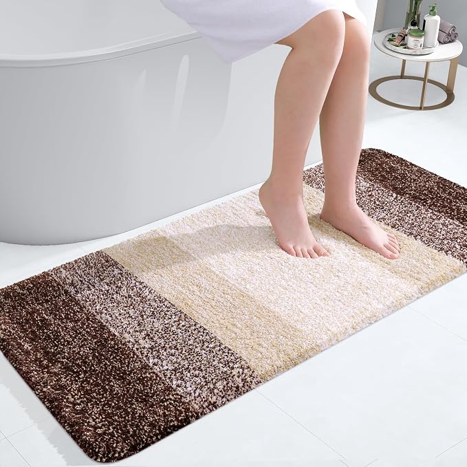 OLANLY Bathroom Runner Rugs Mat 47x20, Extra Soft Absorbent Microfiber Bath Rugs, Rubber Backing, Quick Dry, Washable Long Bath Mats for Bathroom Floor, Tub and Shower, Home Decor Accessories, Brown