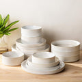 TheTerra Ceramic Dinnerware Sets with Pasta Bowls for 4, 16 Pieces Porcelain Lightweight Plates and Bowls Sets, Scratch Resistant Dish Set, Oven & Microwave & Dishwasher Safe,Reactive White