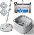 Spin Mop and Bucket Set with Self Separation Dirty and Clean Water System, Self Wringing 360° Rotating Square Mop Head for Home Floors Cleaning (1.0 Mop and Bucket Set (2 Pads))