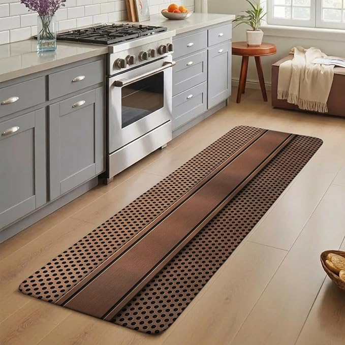 Brown Metal Hole Bathroom Runner Rugs Non Slip Washable Absorbent Narrow Long Bath Mat Copper Net Eye Hole Pattern Runner Rugs for Kitchen Hallway Bedroom Laundry Study Room 15.7"x47.2"
