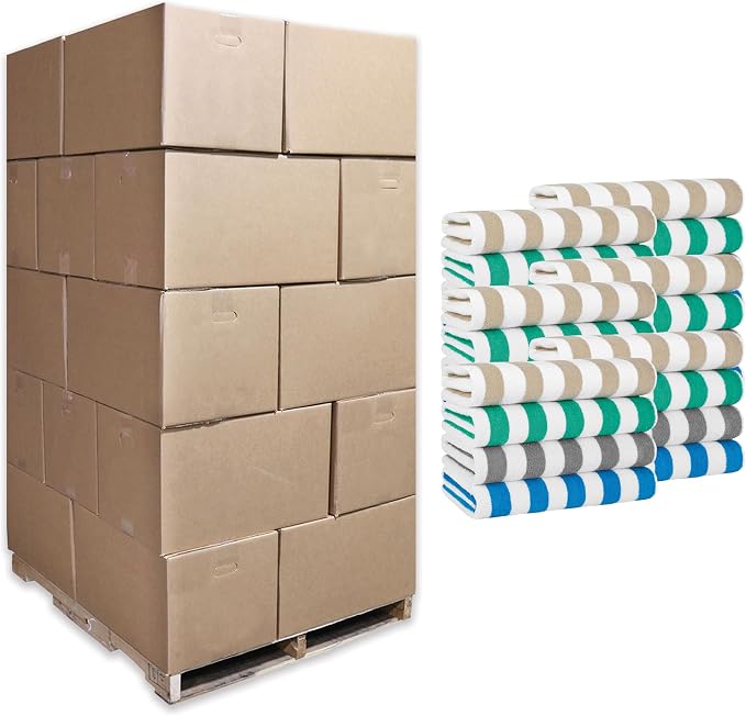 Arkwright California Cabana Stripe Beach Towel Bulk - Pallet of 480, Large Soft Quick Dry 100% Cotton Terry Towels Set for Pool, Swim, and Hot Tub, Oversized 30 x 70 in, Multiple