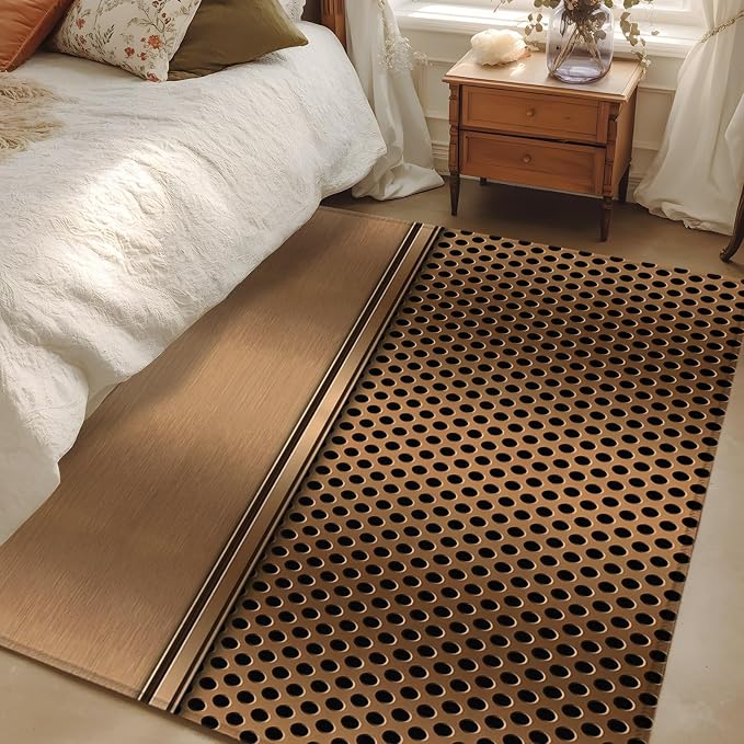 4 x 6 Ft Area Rug for Home Office, Brown Metal Hole Indoor Accent Rugs for Living Room, Modern Copper Net Eye Hole Pattern Decorative Modern Carpet Washable Low Pile Non Slip Rug for Bedroom