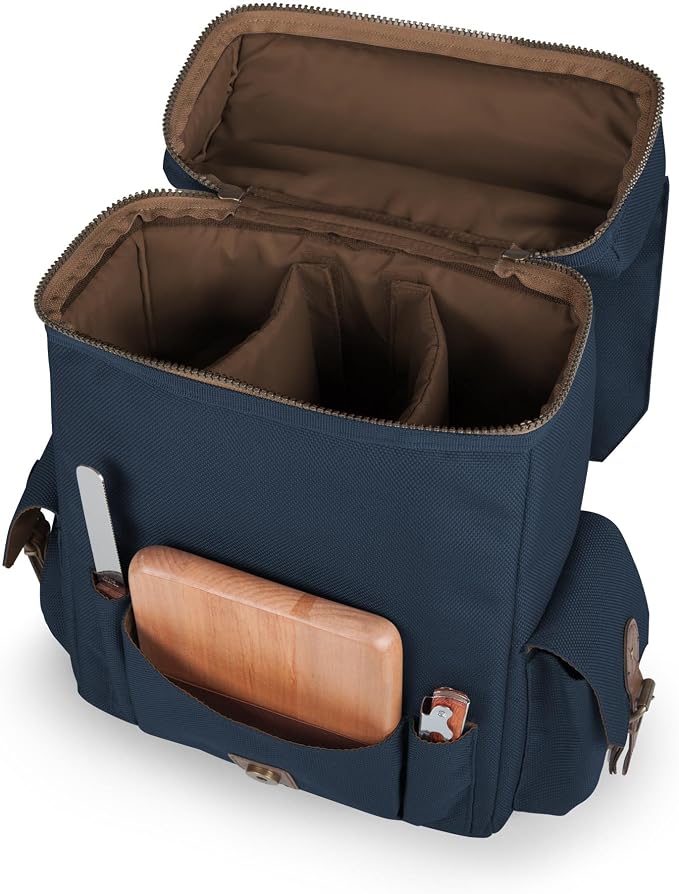LEGACY - a Picnic Time brand Moreno 3-Bottle Wine & Cheese Tote, Padded Wine Carry Tote Bag with Handle and Adjustable Shoulder Strap, (Navy Blue)