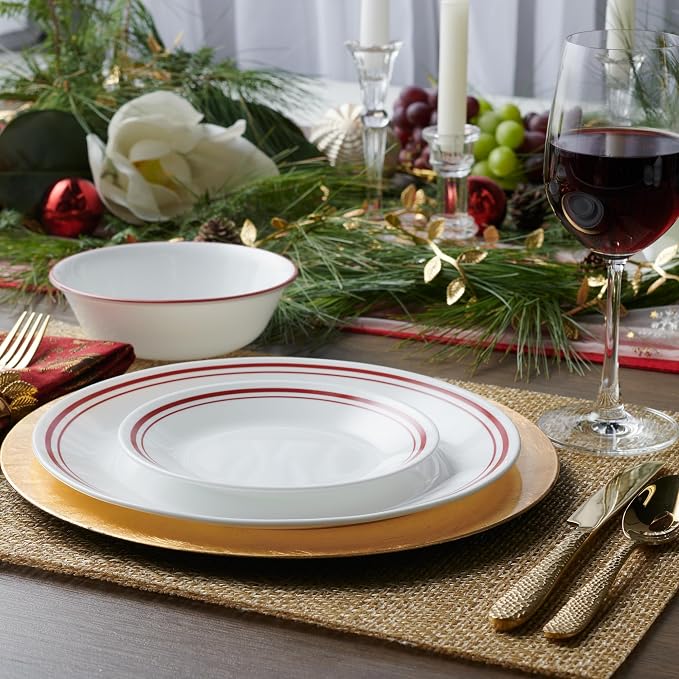 Corelle Vitrelle 18-Piece Service for 6 Dinnerware Set, Triple Layer Glass and Chip Resistant, Lightweight Round Plates and Bowls Set, Logan