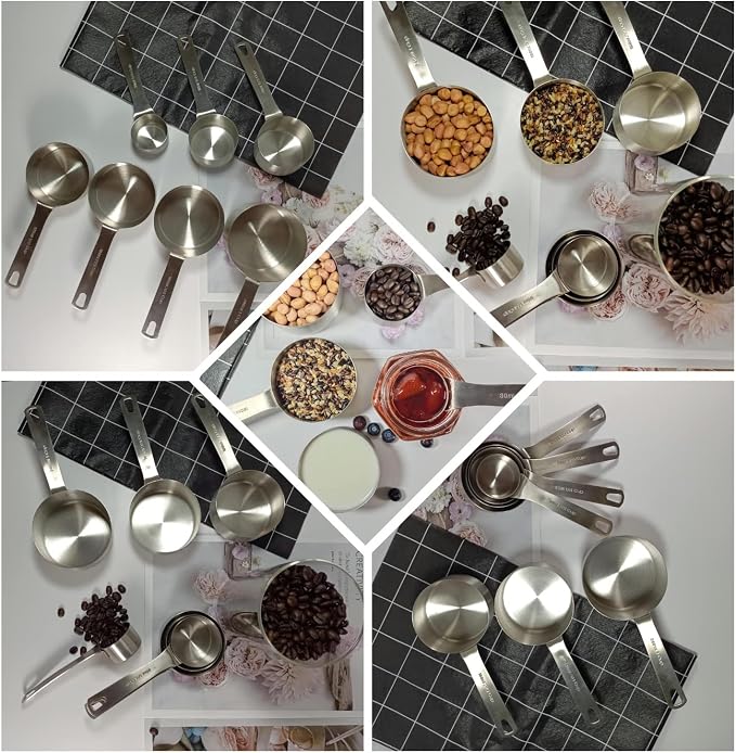 Measuring Cups and Spoons Set, 18/8 Metric & US Stainless Steel 8 Measuring Cups & 9 Spoons with 1 Leveler & 1 Measurement Conversion Chart for Baking & Kitchen