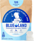 BLUELAND 100% Plastic-Free Dishwasher Detergent Tablets, 120 Count, Free & Clear, Eco-Friendly Dishwashing Pods, Cuts Grease & Stuck on Food, Rinses Clean for Streak-Free Shine