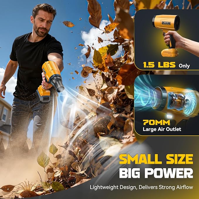 DIYtoolifz Cordless Leaf Blower Compatible with Dewalt 20V (Tool Only), 800,000RPM Brushless Motor, Adjustable Speed, Lightweight Portable Electric Blower for Car, Patio, Garden (Without Battery)