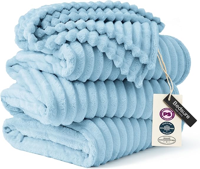 Bedsure GentleSoft Large Fleece Blanket for Bed - Cozy Soft Throw Blankets for Women, Cute Large Throws for Girls, Light Blue, 120x120 Inches