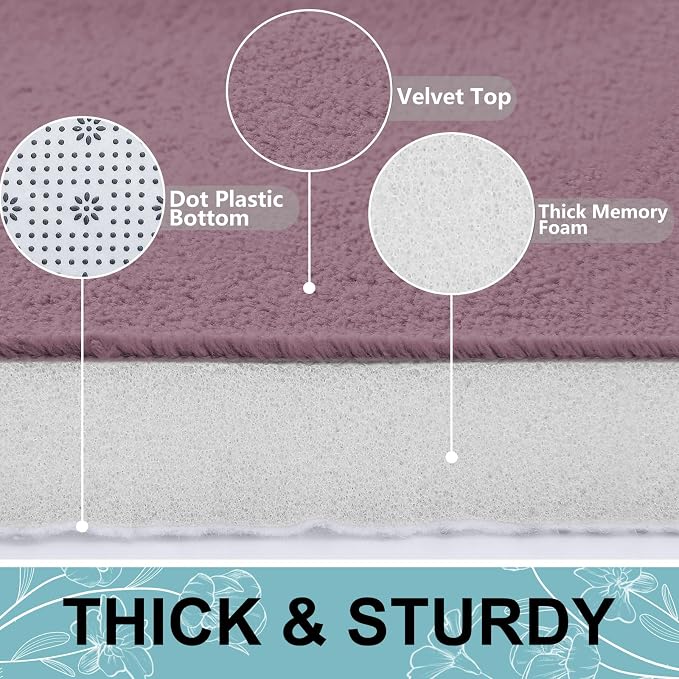 Smiry Memory Foam Bath Mat 36x24, Extra Soft and Absorbent Bathroom Mats, Non Slip Washable Carpet for Floor, Shower and Tub, Deep Plum