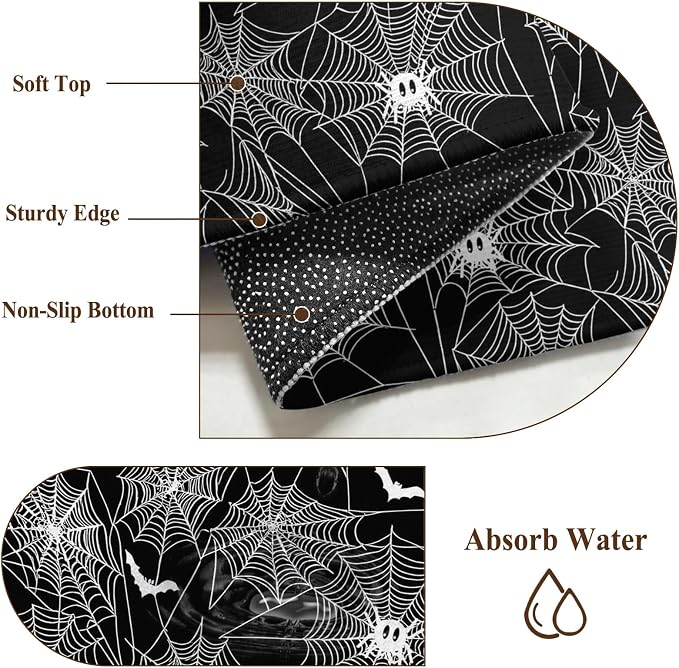 4 Ft Round Rug for Home Office, Halloween Indoor Accent Rugs for Living Room, Black Scary White Bat Animal Net Geometric Decorative Circle Carpet Washable Low Pile Non Slip, Soft Rug for Bedroom