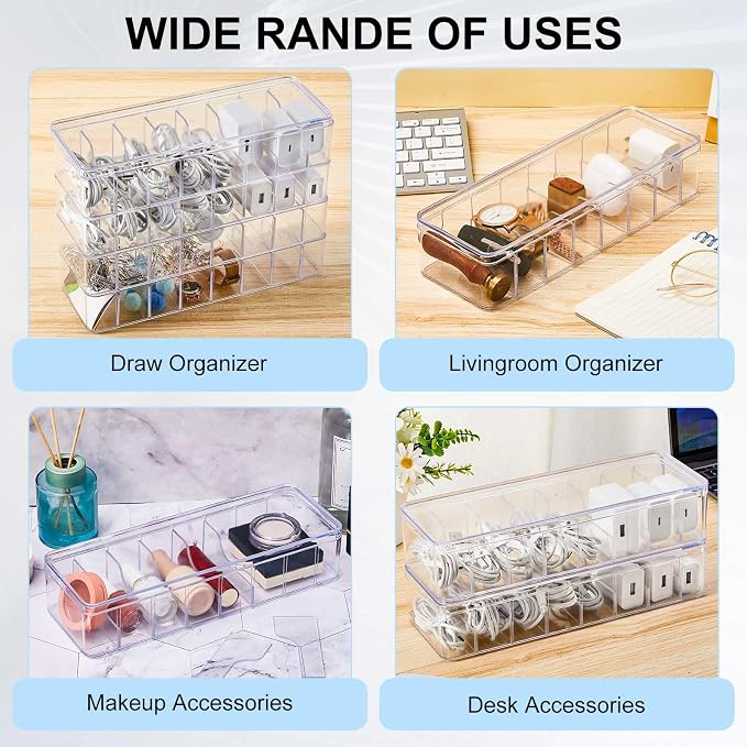 Tatuo 8 Pcs Cable Organizer Box with Wire Ties, Plastic Cord Storage Box with Lid, Electronics Organizer for Home Office Desk Organizers and Accessories (Clear)