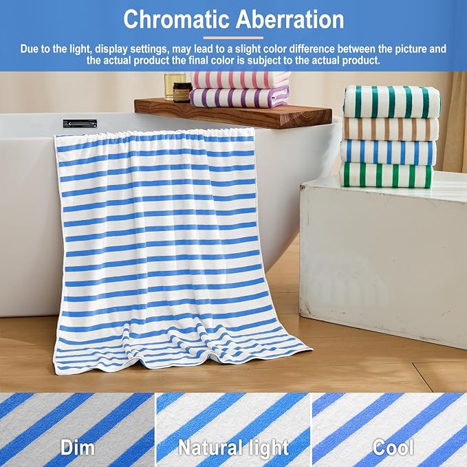 JML Microfiber Beach Towels Cabana Stripe Blue, 2 Pack, 30" x 60" | Hanging Loop,Soft, Absorbent, Quick Dry, Lint-free, No Fading Bath Towel for Summer Swimming Pool Party