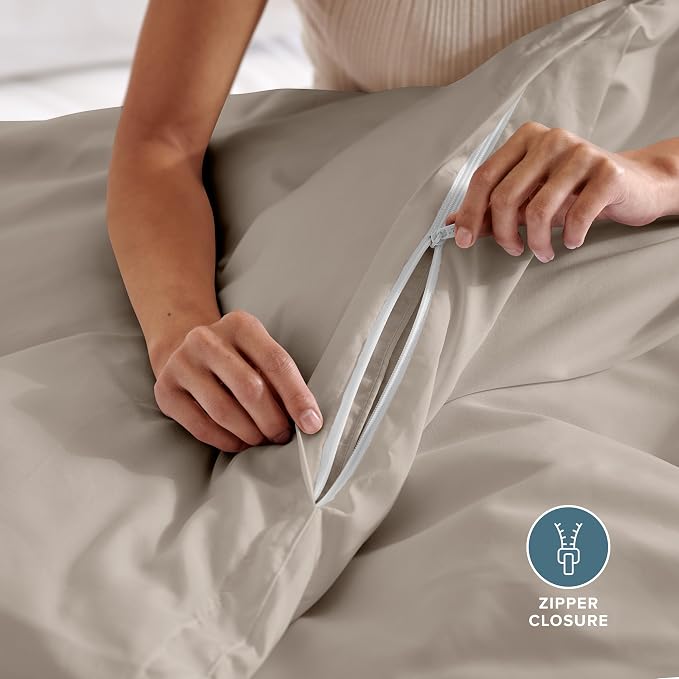 Bare Home Bedding Duvet Cover Queen Size - Premium 1800 Super Soft Collection - Lightweight, Cooling - Soft Breathable Bedding Duvet Cover (Queen, Khaki)
