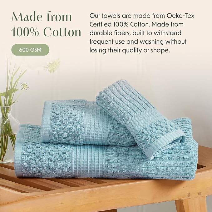 Springtree Home 100% Cotton Bath Towel Set | 6-Piece Set | Textured |Aegean | Absorbent & Quick-Dry Bathroom Towels | Textured and Durable Cotton Towels for Bathroom | OEKO-TEX | Krista Collection