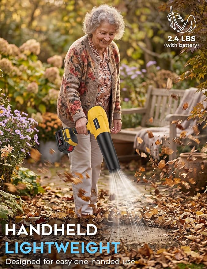 Cordless Leaf Blower, Electric Handheld Blower 600,000 RPM for Lawn Care, Christmas Tree Cleaning, 2×4.0Ah Batteries, Extended Nozzle, Lightweight Mini Leaf Blowers for Patio, Yard, Car Drying