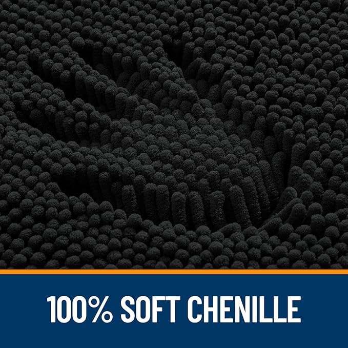 OLANLY Bathroom Rugs 35x24, Extra Soft Absorbent Chenille Bath Rugs, Rubber Backing Quick Dry, Machine Washable Bath Mats for Bathroom Floor, Tub and Shower, Home Decor Accessories, Black