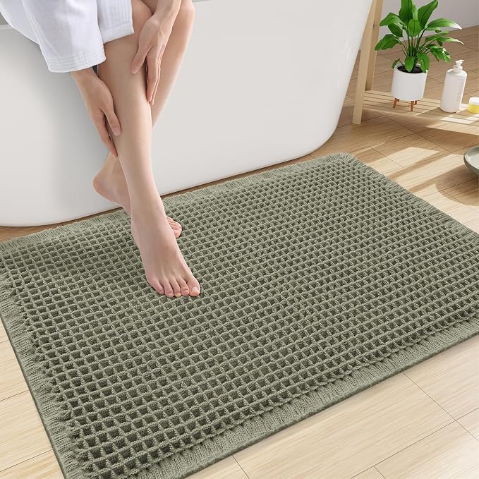 Smiry Waffle Bath Mat 30x20, Extra Soft Absorbent Bathroom Rugs, Non Slip Machine Washable Quick Dry Bath Rugs for Bathroom Floor, Tub, Shower, Home Decor Accessories, Green