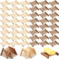 Amyhill 50 Pcs Bamboo Wood Soap Dish Bulk Bathroom Wooden Soap Holder Savers Self Draining Dishes Handcraft Tray, 3.3 x 3.3 x 0.67 Inch (Wood Color,Charcoal Color)