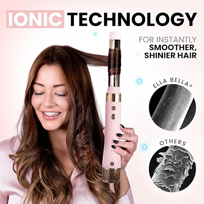 ELLA BELLA® 6 in 1 Professional Hot Air Styler • Powerful Hair Dryer & Straightener Set • Styling Without Heat Damage • Fast Drying Curling Volumizing Straightening • Includes Protective Travel Case