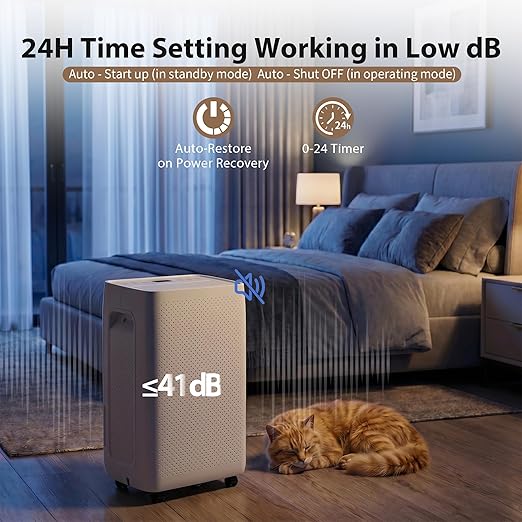 50Pints Dehumidifier with Drain Hose, 3,500 Sq.Ft Dehumidifier for Basement, 4.5L/1.19 Gallon Tank, Energy Star Cert. 41dB, Airflow Swing, Humidity Remover for Home, Bedroom & Bathroom