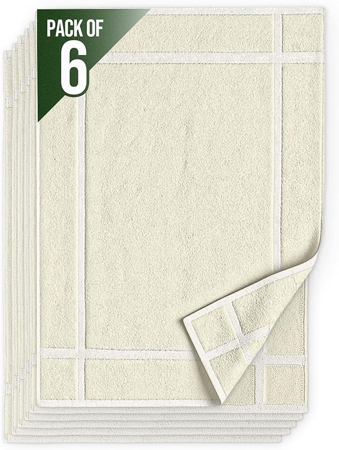Pearl Linens Pack of 6 100% Cotton Bath Mat 18x25 inches, Soft & Absorbent Quick Dry Bathroom Mat Set, Not Bathroom Rugs, After Shower Mat, Bath Tub Mat, 781 GSM, Machine Washable, Ivory