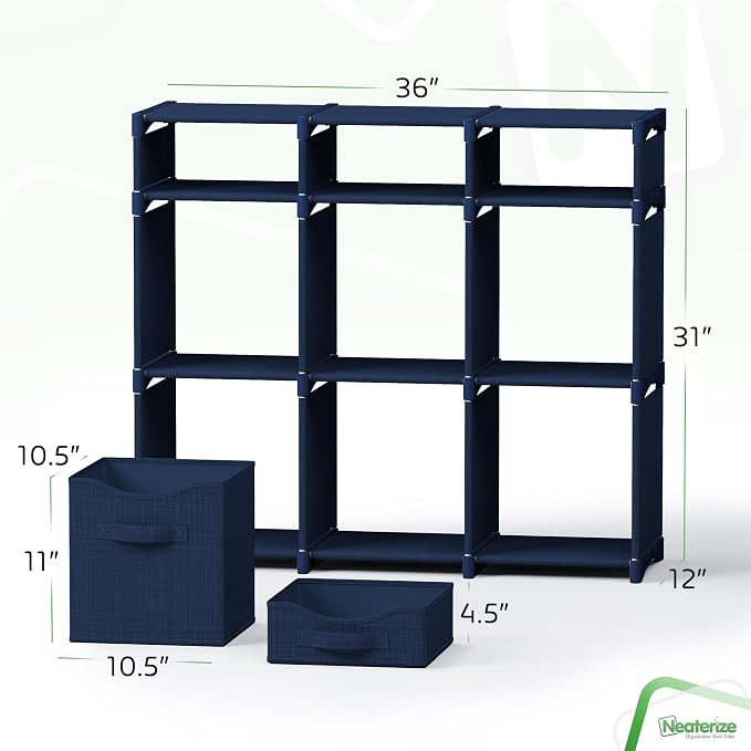 Cube Storage Organizer with 9 Storage Bins Included – Storage Cubes for Home Organization, Toy Storage, Office Storage, Living Room Storage, and General Storage Solution (Navy)