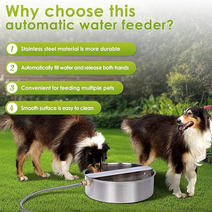Automatic Dog Water Bowl Dispenser Outdoor Pet Water Fountain | Heavy-Duty Stainless Steel, Auto Refill Design with Float Valve, 6.5L Auto Waterer for Large Dogs, Cats and Chicken