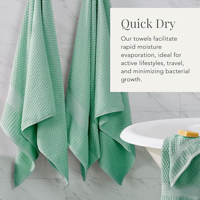 NY Loft 100% Cotton Towel Set 6 Piece | Super Soft & Absorbent Quick-Dry 2 Bath Towels 2 Hand Towels & 2 Washcloths |Textured and Durable Cotton | Trinity Collection (6 Piece Set, Wasabi Green)