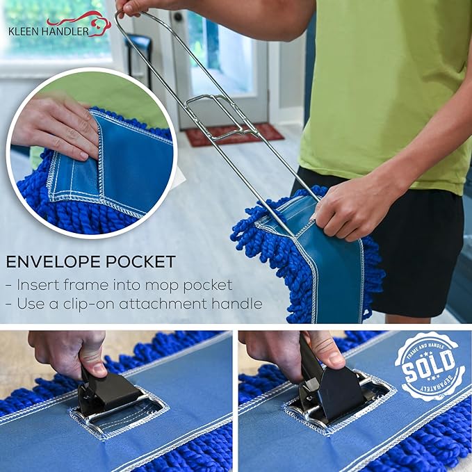 Kleen Handler 24 inch Microfiber Dust Mop | Medium Washable Commercial Mop Head Replacement, Pack of 12