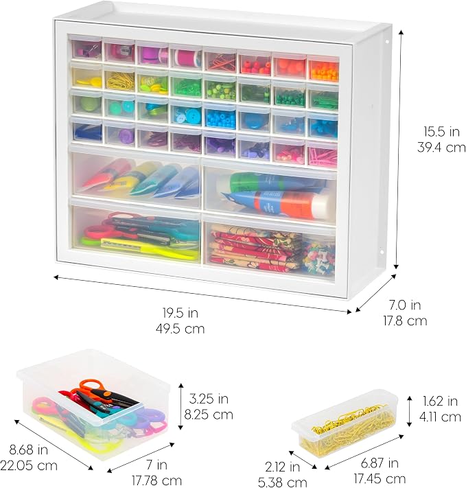 IRIS USA 36-Drawer Storage Cabinet, Made in USA, Small Parts Storage Craft Organizer, Tool Chest, Hardware, Electronics, Screws, Nuts & Bolts, Garage & Workshop Storage, Teacher Toolbox, White