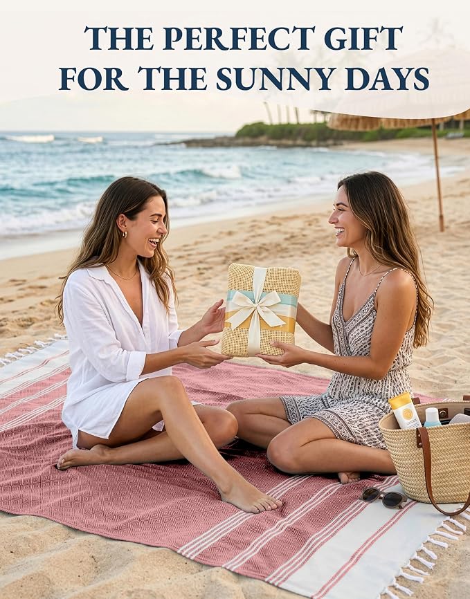 LANE LINEN Turkish Beach Towel 2 Pack, Super Absorbent, Durable - Hibiscus | Oversized Beach Towel 39"x71" - Lightweight Beach Essentials for Women - Large Pool Towel, Absorbent & Quick Dry, For Adults