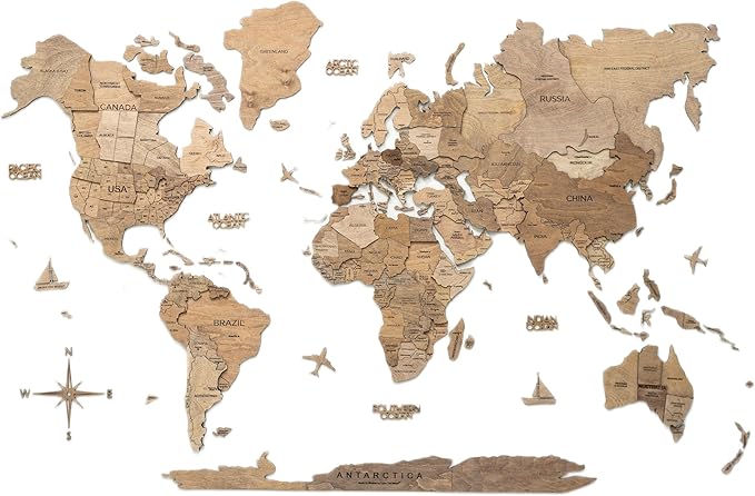 Enjoy The Wood 3D Wooden World Map Wall Art - Large Travel Map with Pins for Art Decor - Decorative Map of the World for Home, Office - Travel Wall Art Housewarming Gift Idea (Terra, XL, Unframed)