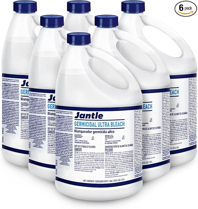 Bleach, Ultra Germicidal Cleaner, Disinfectant Germicidal Liquid Bleach for Laundry, Cleans and Removes Tough Stains, Bacteria, Organic Matter and More | 1 Gallon Bleach Bottle | Bulk - 6 Bottles
