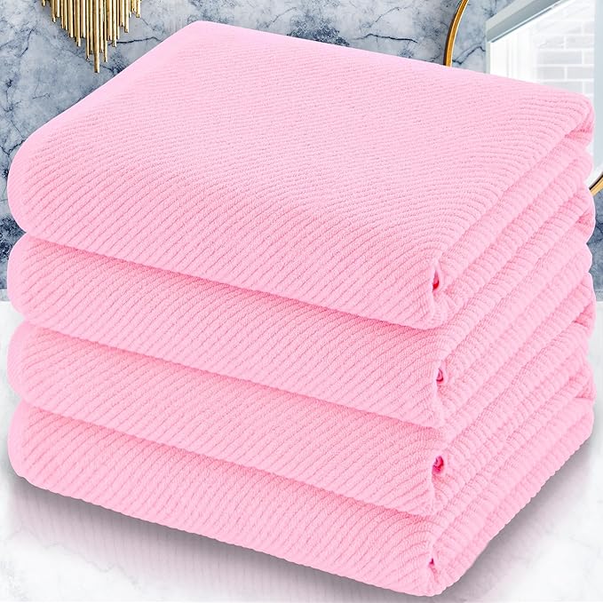 VOOVA & MOVAS Bath Towels 4PC, 100% Cotton, 30x56 in, Baby Pink | Quick Dry, Thick, Soft, Absorbent, Decorative Bath Towels, Towel Gift Set, Suitable For Home Decor, Spa, Holiday Gift