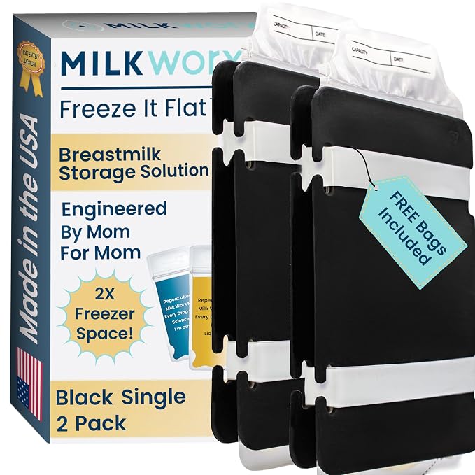 Freeze It Flat Breastmilk Freezer Organizer (Black, Single 2pk) | Freezes breast milk bags flat for stacking, doubles freezer storage space, works with top milk bag brands, easy wipe clean