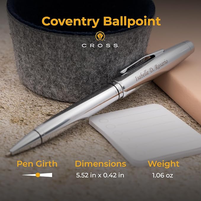 Cross Coventry Ballpoint Pen with Personalized Engraving - Polished Chrome with Black Accent Banding - Gift for Graduation, Retirement, New Job, or Corporate Recognition