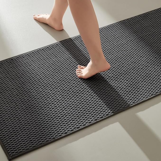 TYUU Bathroom Runner Rug, Long Bath Mat Washable Thin Quick Dry Low Pile Bathroom Runner Rugs 24 x 60 Non Slip, Dark Grey 24"x60"