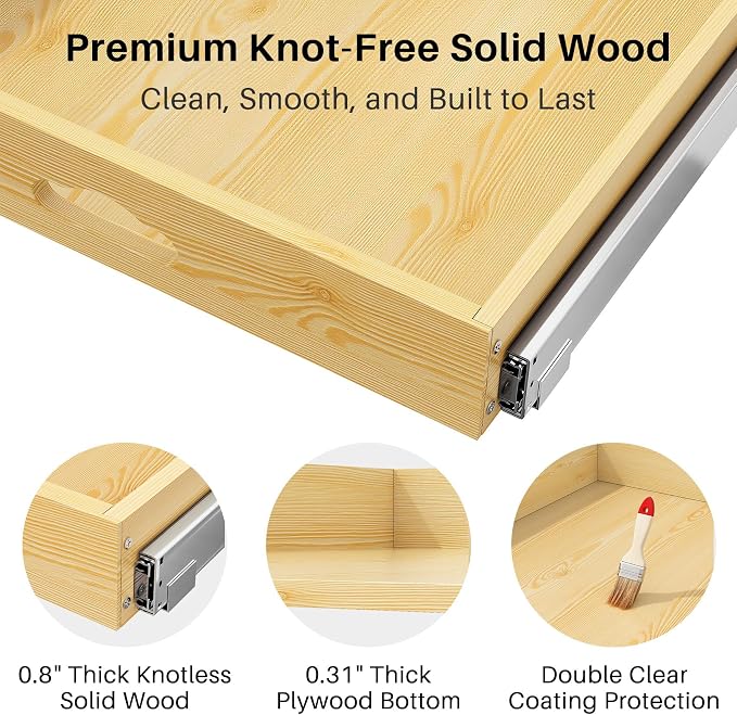 2Pack Pull Out Cabinet Organizer, Soft Close Wooden Slide Out Drawers for Pots, Full-extension Roll Out Shelves for Kitchen Cabinets, Pantry Organization, Bottom and Side Mount(15"W X 21"D x 3.4''H)