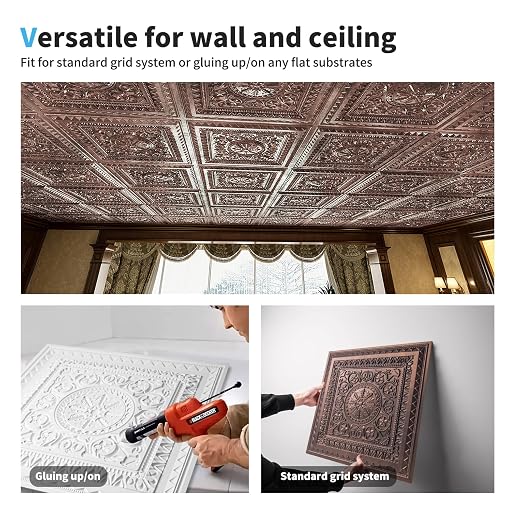 Art3d Drop Ceiling Tiles, Glue up Ceiling Tiles, 2'x2' Plastic Sheet in Antique Copper (24-Pack, 96 Sq.ft)