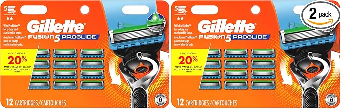 Gillette Fusion5 ProGlide Razor for Men, 12 Blade Refills with Precision Trimmer (Pack of 2)